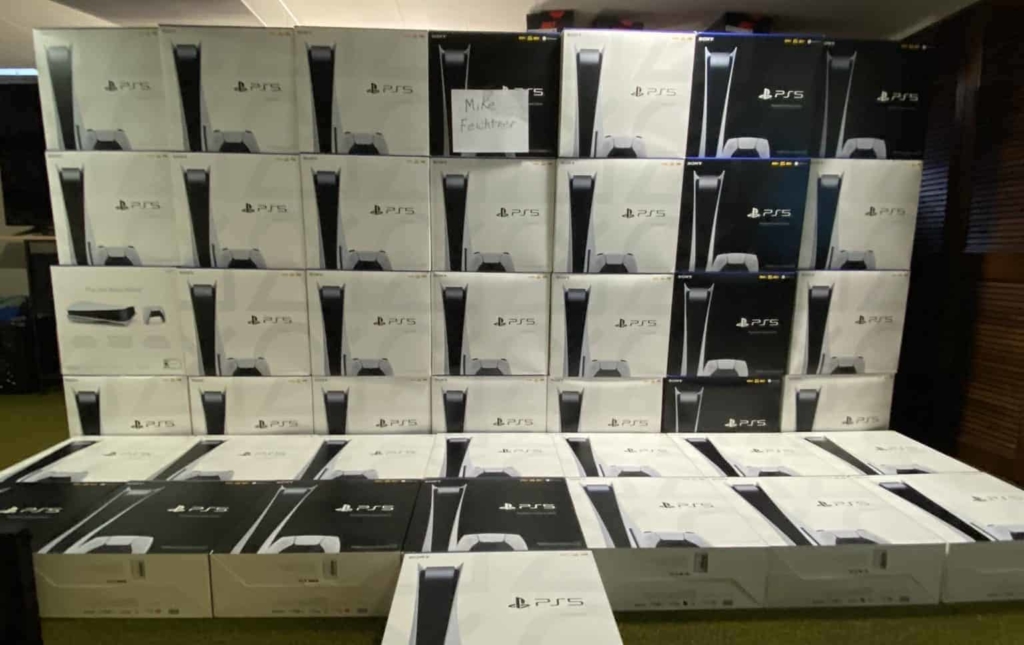 Stack of PlayStation 5 Consoles