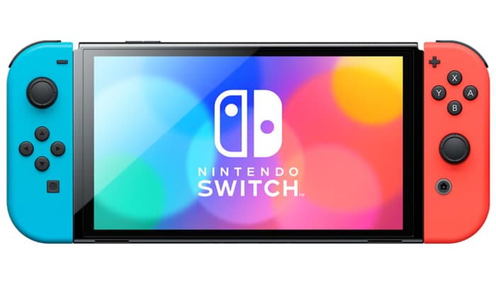 Nintendo Switch OLED - Neon Blue & Neon Red Screen View
