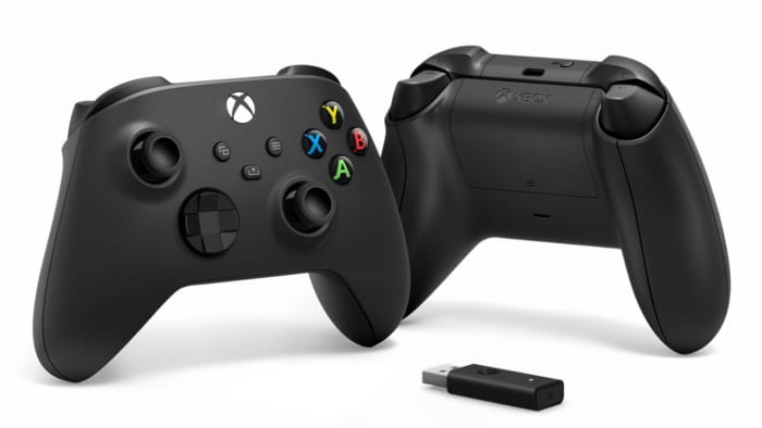 Xbox Wireless Controller Carbon Black + Wireless Adapter for Windows Front Rear View