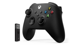 Xbox Wireless Controller Carbon Black + Wireless Adapter for Windows Angled Front View