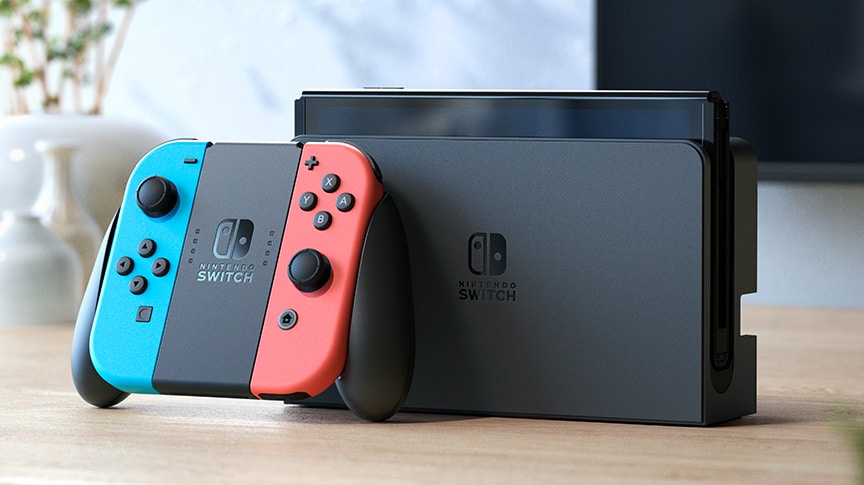 Nintendo Switch OLED - Neon Blue & Neon Red Cover View
