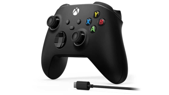 Xbox Wireless Controller + USB-C Cable - Carbon Black Angled Front View