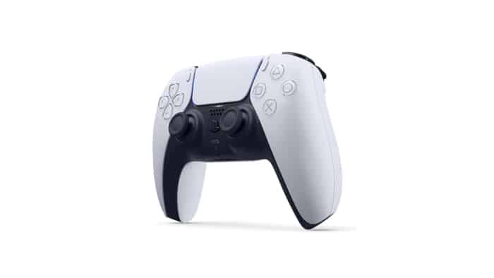 Sony PS5 White DualSense Wireless Controller + FIFA 23 + Ultimate Team DLC Angled Front View