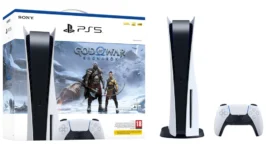 SONY PlayStation 5 Console + God of War Ragnarök Angled Box View