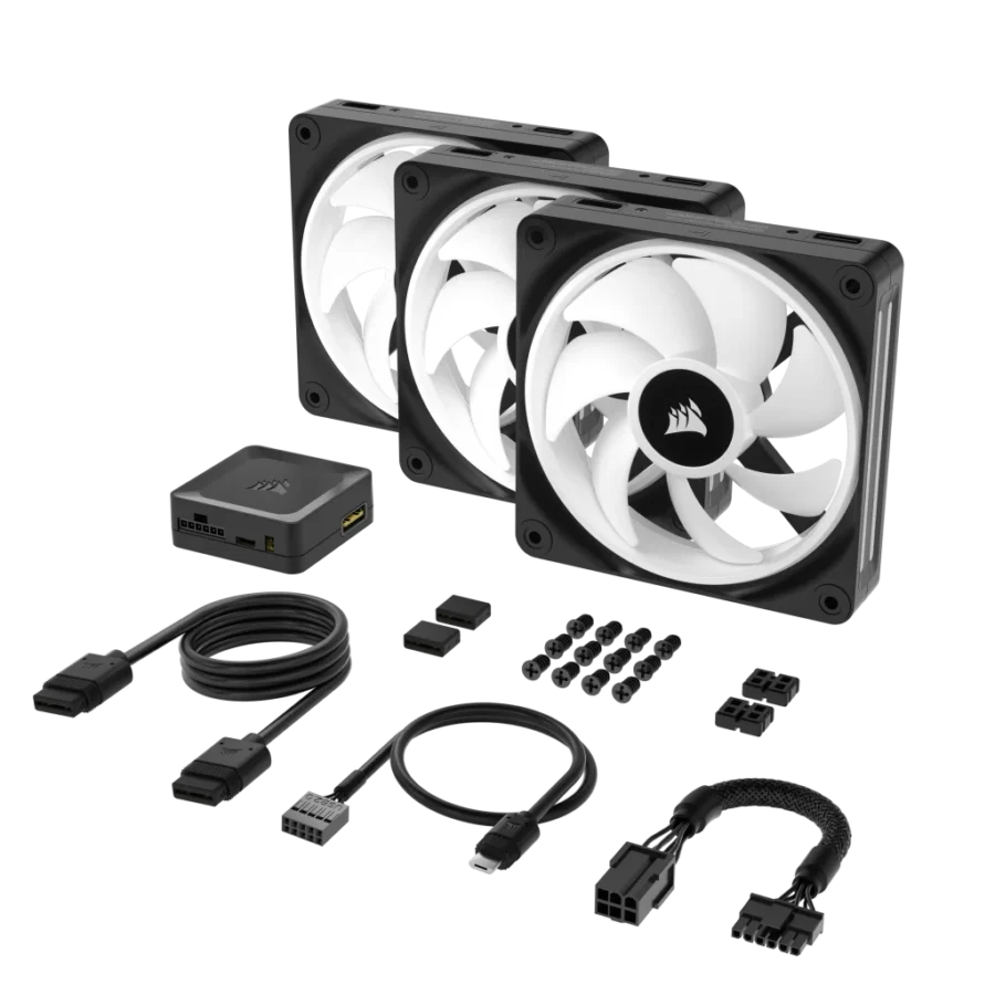 Corsair iCUE LINK QX120 120mm PWM Black RGB Case Fans 3 Pack Angled View