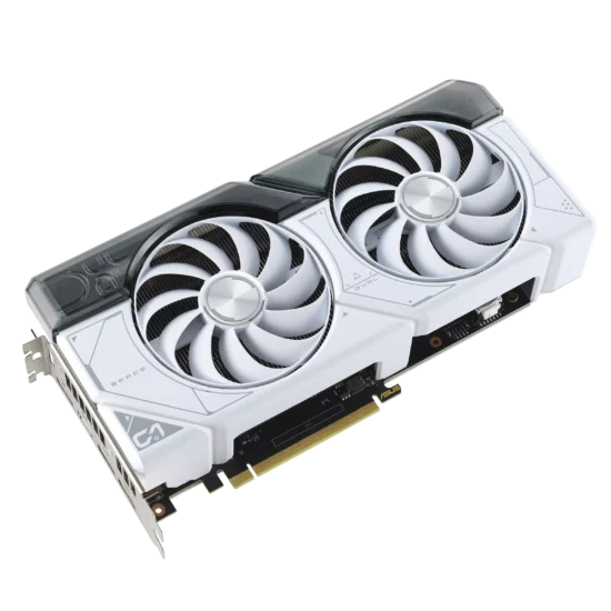 ASUS Dual NVIDIA GeForce RTX 4070 White OC Edition Angled Flat Fan View