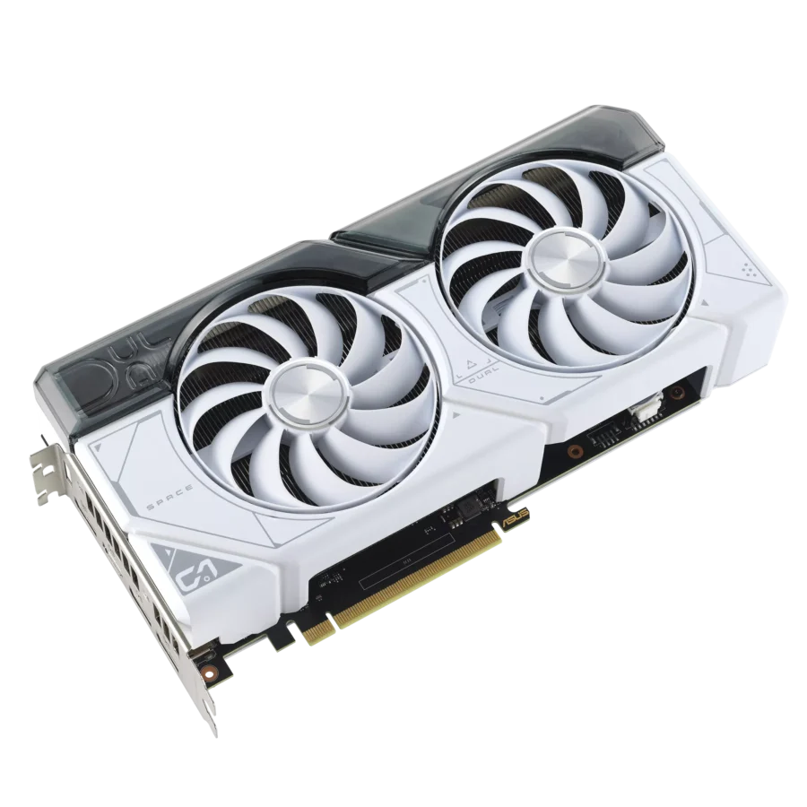ASUS Dual NVIDIA GeForce RTX 4070 White OC Edition Angled Flat Fan View