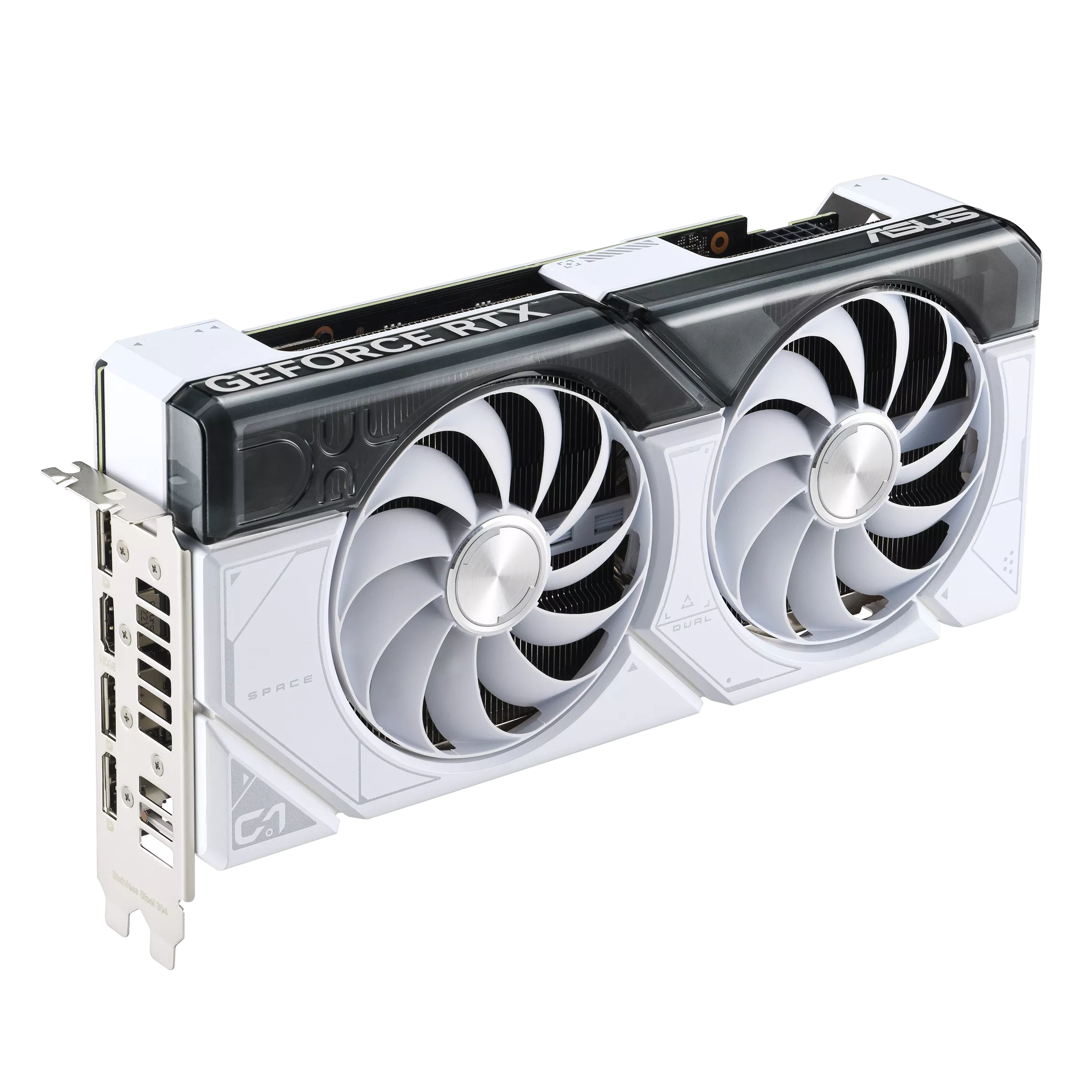 ASUS Dual NVIDIA GeForce RTX 4070 White OC Edition Angled Front View