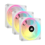 Corsair iCUE LINK QX120 120mm PWM White RGB Case Fans 3 Pack Front View