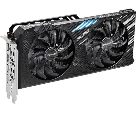 Asrock AMD RX 7600 XT Challenger OC 16GB Graphics Cards Angled Fan View