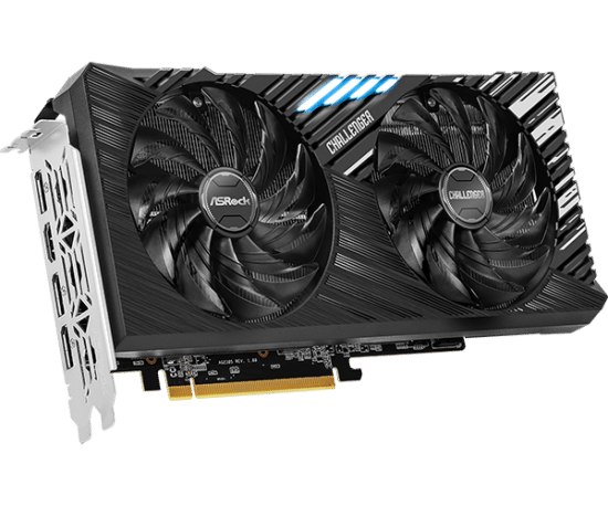Asrock AMD RX 7600 XT Challenger OC 16GB Graphics Cards Angled View