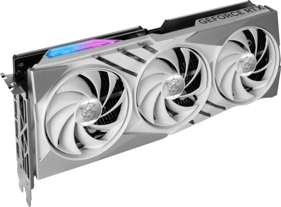 MSI GAMING GeForce RTX 4070 SUPER 12G GAMING X SLIM WHITE NVIDIA 12 GB Graphics Card Angled View & Ports