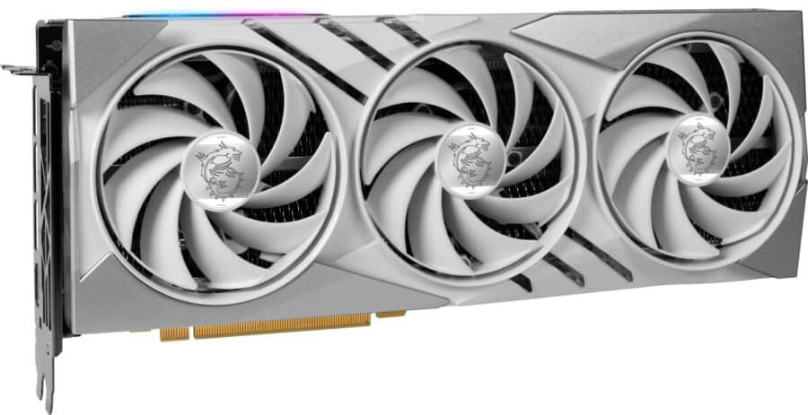 MSI GAMING GeForce RTX 4070 SUPER 12G GAMING X SLIM WHITE NVIDIA 12 GB Graphics Card Flat Angled View & Ports