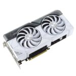 ASUS DUAL NVIDIA RTX4070 SUPER OC White Graphics Card Angled View
