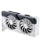 ASUS DUAL NVIDIA RTX4070 SUPER OC White Graphics Card Angled View Left