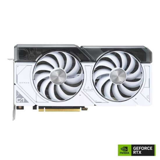 ASUS DUAL NVIDIA RTX4070 SUPER OC White Graphics Card Front View