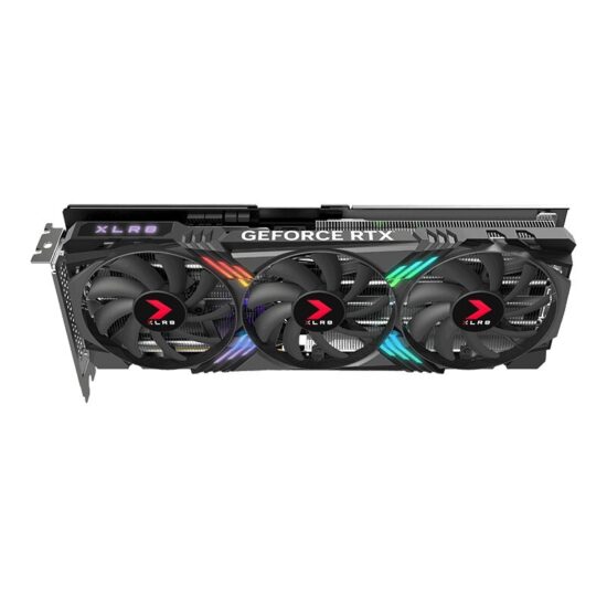 PNY NVIDIA GeForce RTX 4070 SUPER XLR8 Gaming VERTO EPIC-X RGB Triple Fan DLSS 3 OC 12GB Graphic Card Tilted Top View