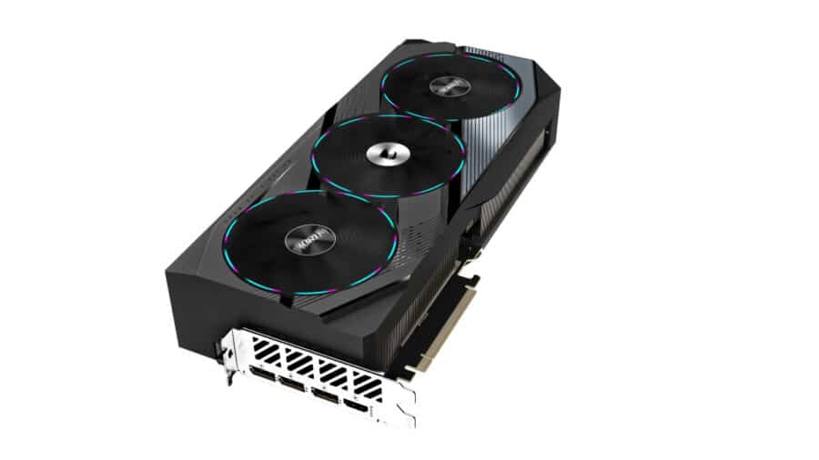 Gigabyte NVIDIA GeForce RTX 4070 SUPER AORUS MASTER 12GB GDDR6X Graphics Card Angled View & Ports