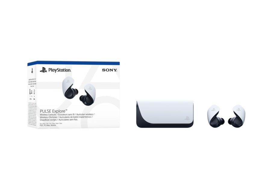 Sony PS5 PULSE Explore Wireless Earbuds - White Earbuds & Pack Shot