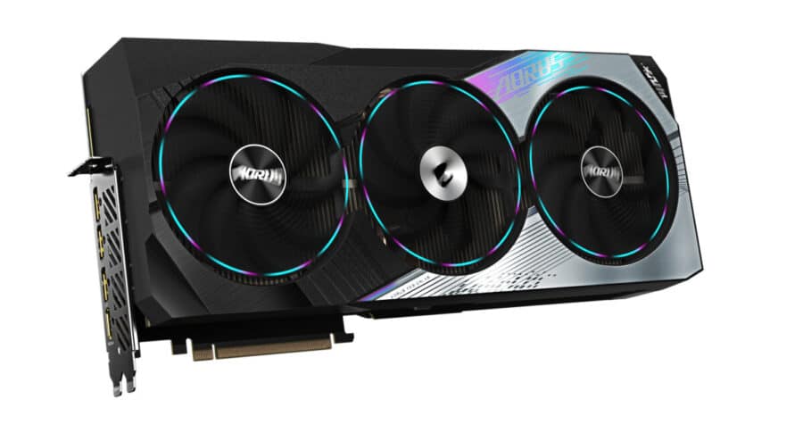 Gigabyte NVIDIA GeForce RTX 4080 SUPER AORUS MASTER 16GB GDDR6X Graphics Card Angled View & Ports